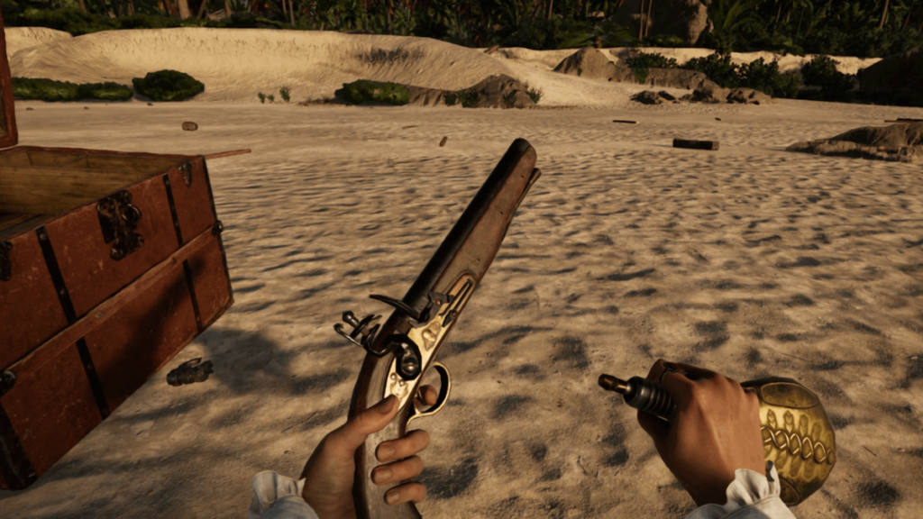 Flintlock gun and flask Flintlock gun and flask