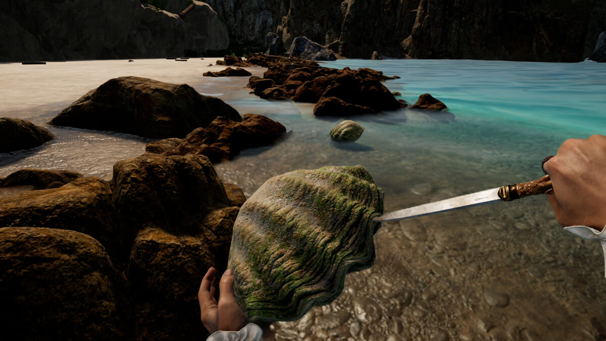 Bootstrap Island clam opening with knife